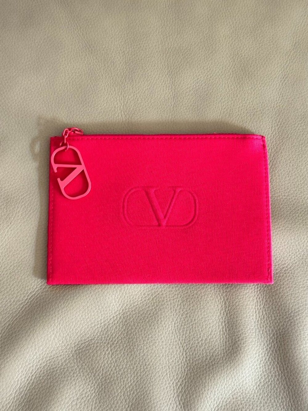 Valentino Beauty Hot Pink V Logo Cosmetic Pouch Recycled Zip Makeup Bag